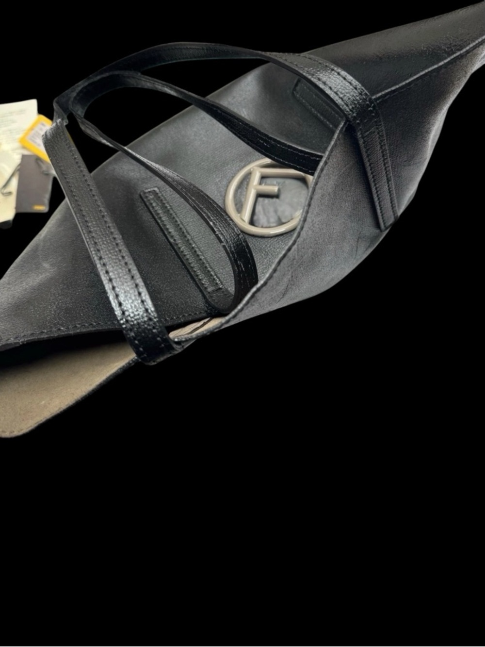 Fendi Black Leather Tote with Circular Logo Accent - Picture 6 of 13